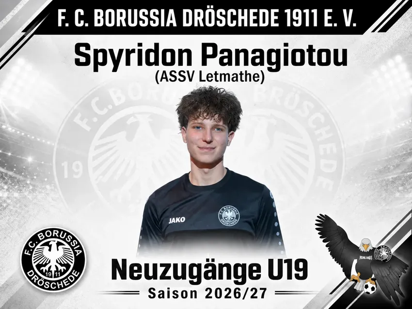 Mit Spyridon können wir uns auf einen weiterer Neuzugang vom ASSV Letmathe freuen.
„Ich freue mich sehr auf die neue Herausforderung bei Borussia Dröschede.
Besonders schön ist es, wieder mit alten Mannschaftskameraden und Freunden gemeinsam auf dem Platz 